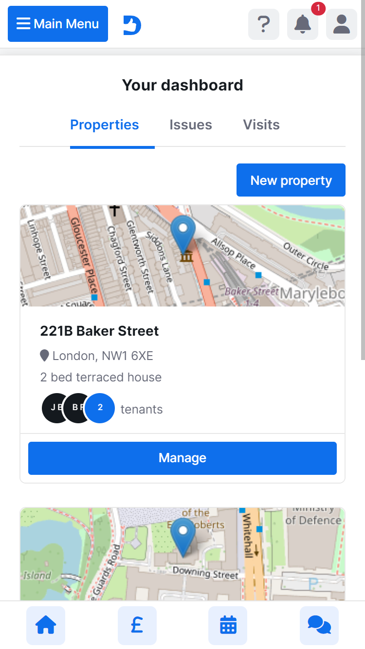 Property dashboard for landlords